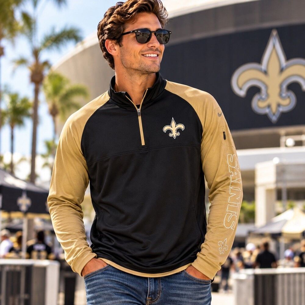 New Orleans Saints Pullover Mens Large NFL Black Gold 1/4 Zip Performance